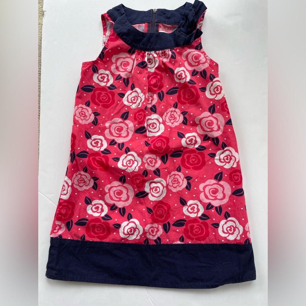 Gymboree Girls Floral Sleeveless Dress with Navy Trim- size 6